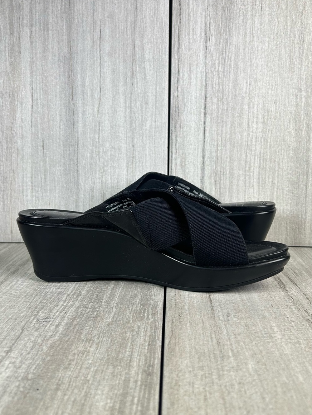 Dansko Ava Black Cross Strap Wedge Slip On Elastic Mules Shoes Women’s Size 8 - Picture 4 of 11